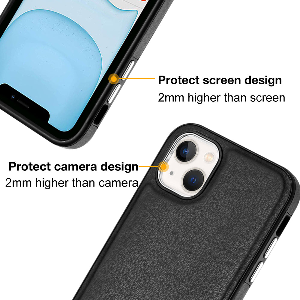 YB Leather Coating Series-6 For iPhone 15 Anti-scratch Back Cover Leather Coated TPU Mobile Phone Case - Black
