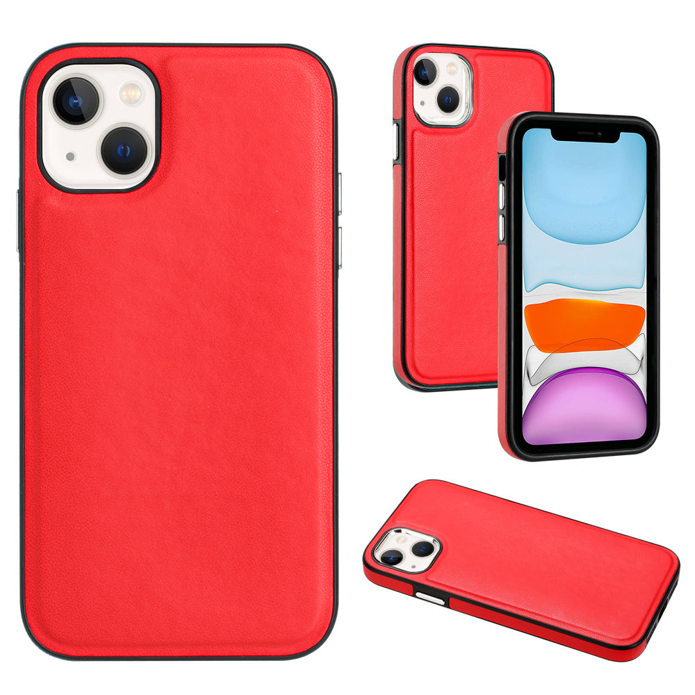 YB Leather Coating Series-6 For iPhone 15 Anti-scratch Back Cover Leather Coated TPU Mobile Phone Case - Red
