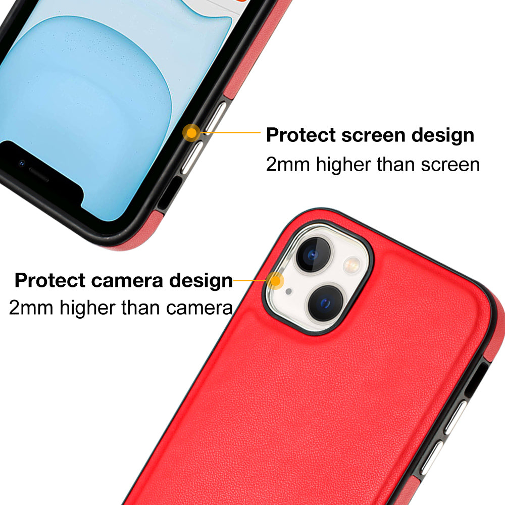 YB Leather Coating Series-6 For iPhone 15 Anti-scratch Back Cover Leather Coated TPU Mobile Phone Case - Red