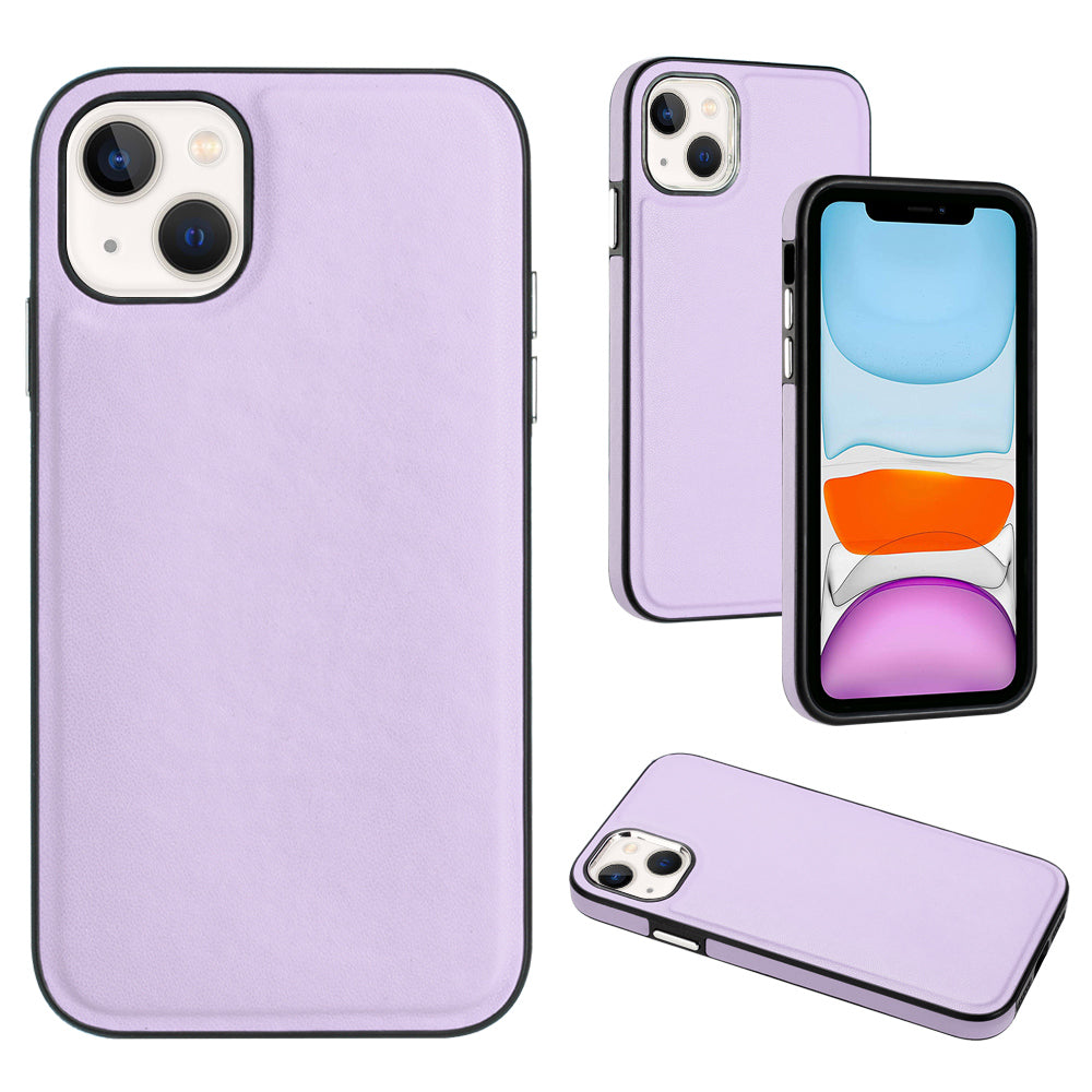 YB Leather Coating Series-6 For iPhone 15 Anti-scratch Back Cover Leather Coated TPU Mobile Phone Case - Purple