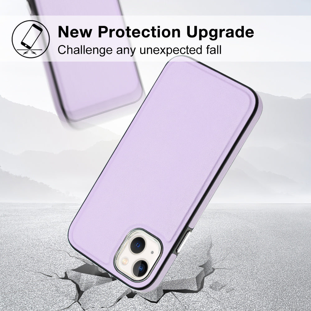 YB Leather Coating Series-6 For iPhone 15 Anti-scratch Back Cover Leather Coated TPU Mobile Phone Case - Purple
