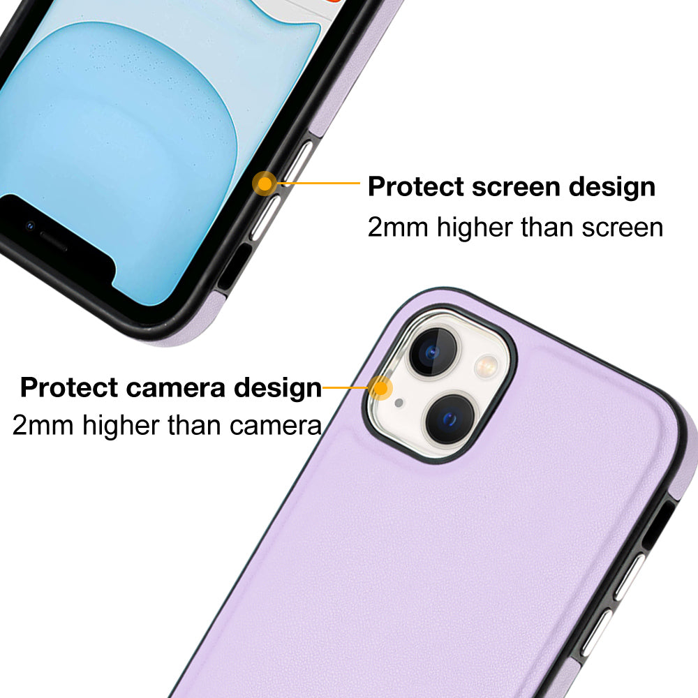 YB Leather Coating Series-6 For iPhone 15 Anti-scratch Back Cover Leather Coated TPU Mobile Phone Case - Purple
