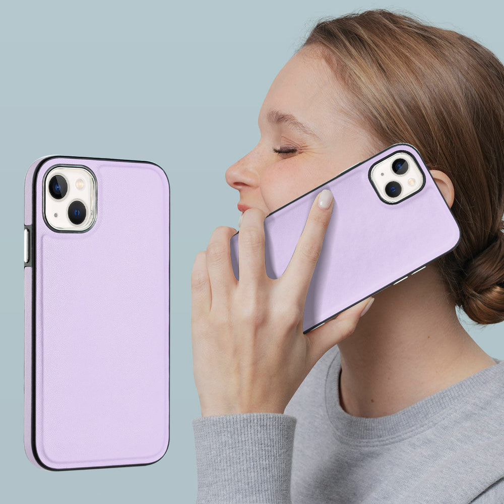 YB Leather Coating Series-6 For iPhone 15 Anti-scratch Back Cover Leather Coated TPU Mobile Phone Case - Purple