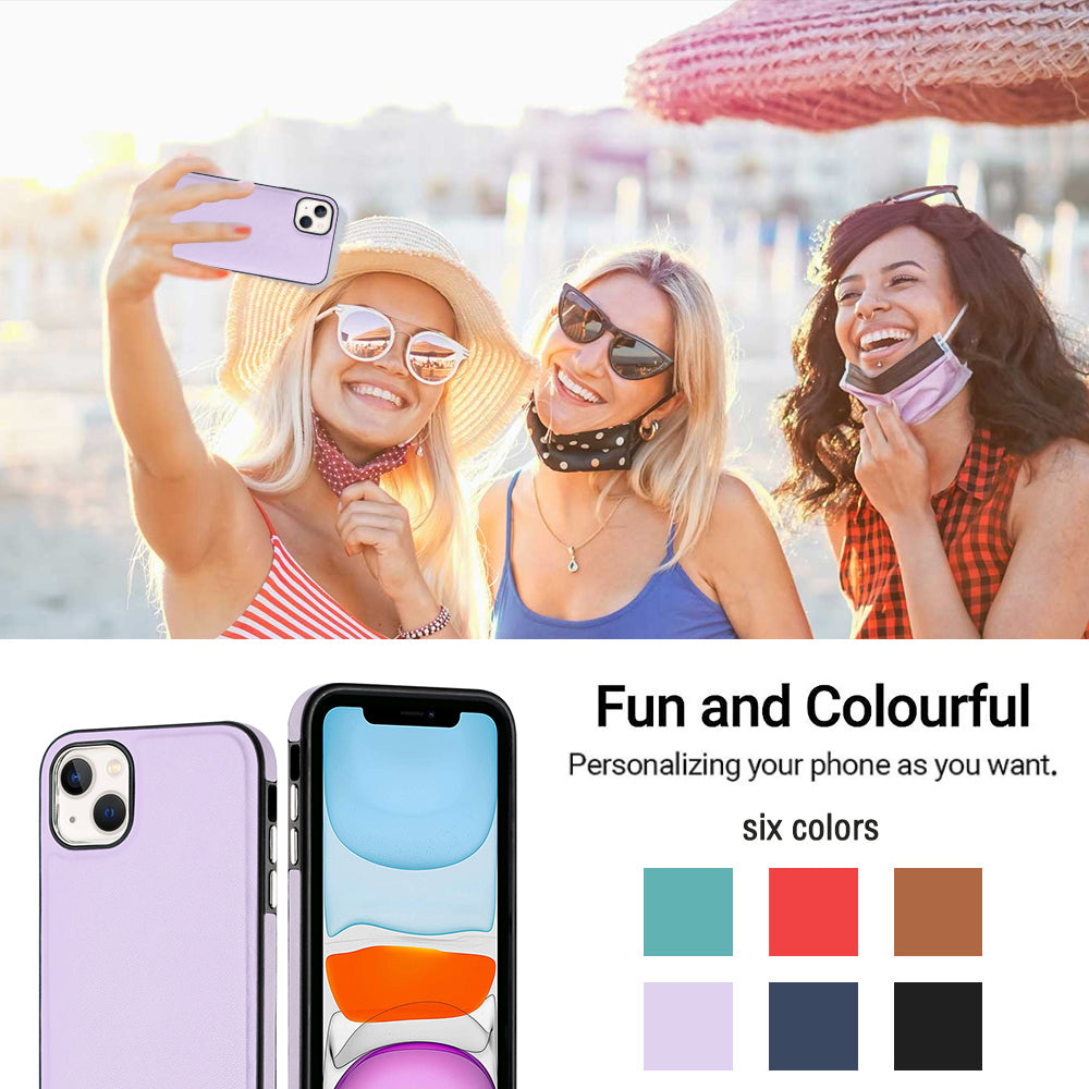 YB Leather Coating Series-6 For iPhone 15 Anti-scratch Back Cover Leather Coated TPU Mobile Phone Case - Purple