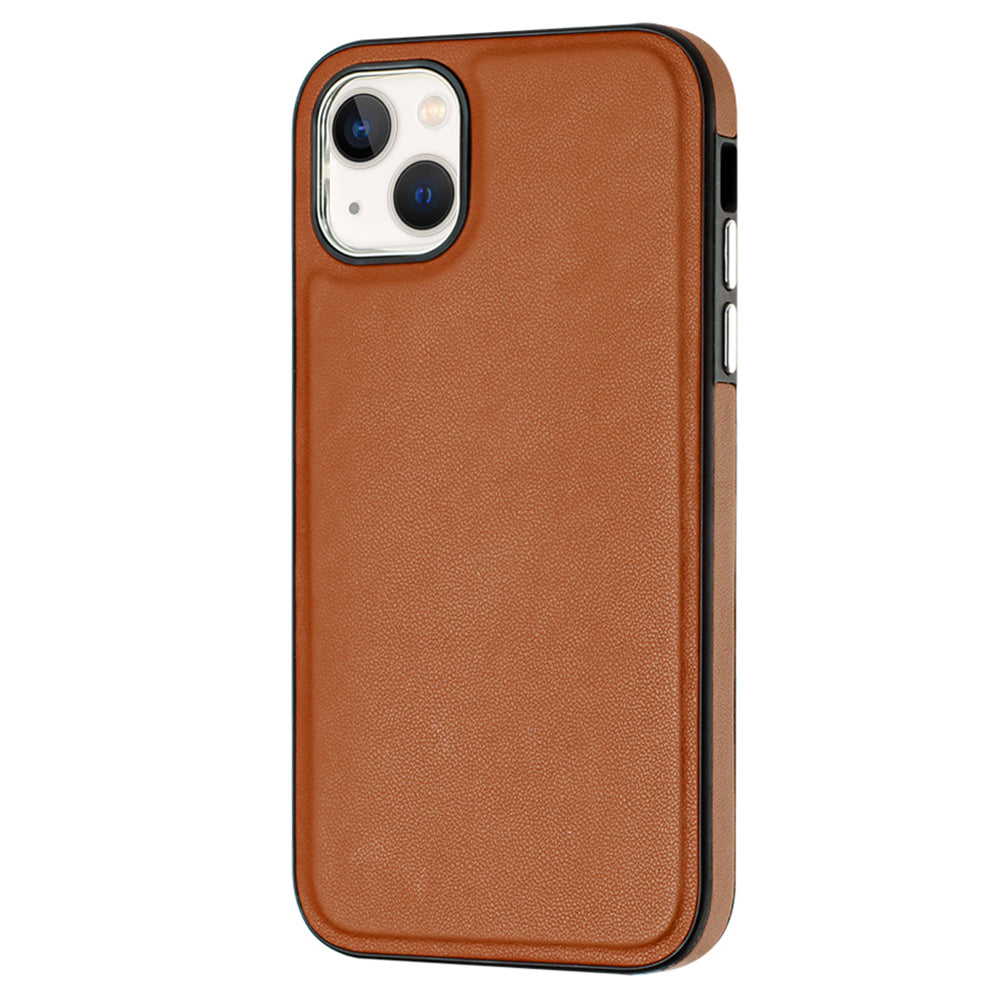 YB Leather Coating Series-6 For iPhone 15 Anti-scratch Back Cover Leather Coated TPU Mobile Phone Case - Brown