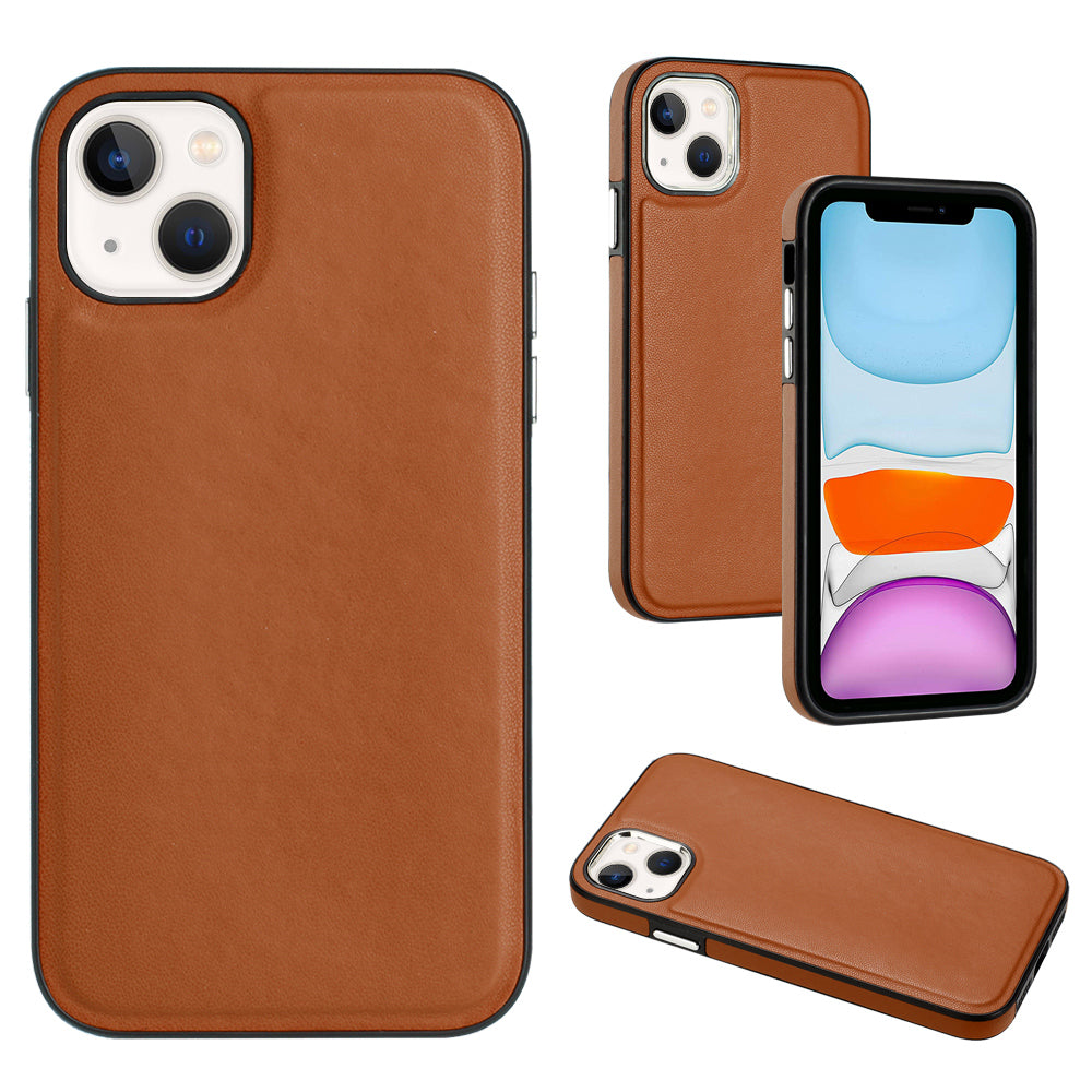YB Leather Coating Series-6 For iPhone 15 Anti-scratch Back Cover Leather Coated TPU Mobile Phone Case - Brown