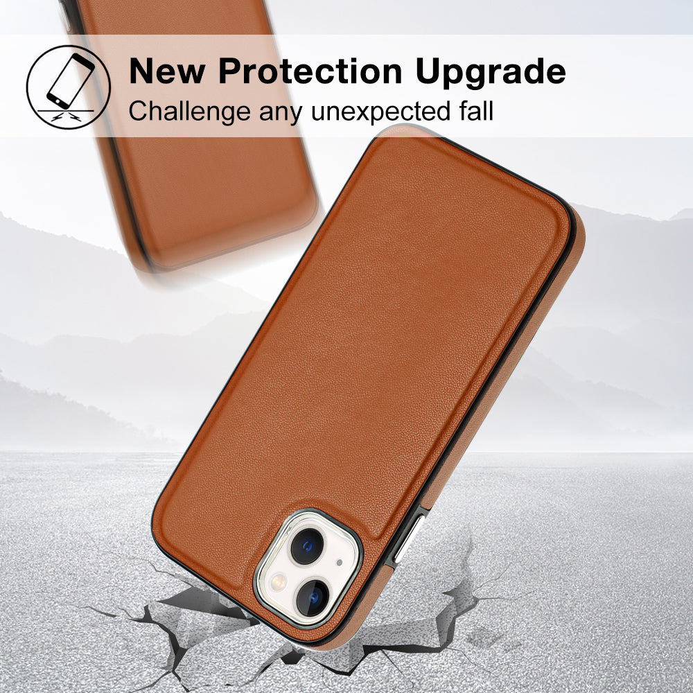 YB Leather Coating Series-6 For iPhone 15 Anti-scratch Back Cover Leather Coated TPU Mobile Phone Case - Brown