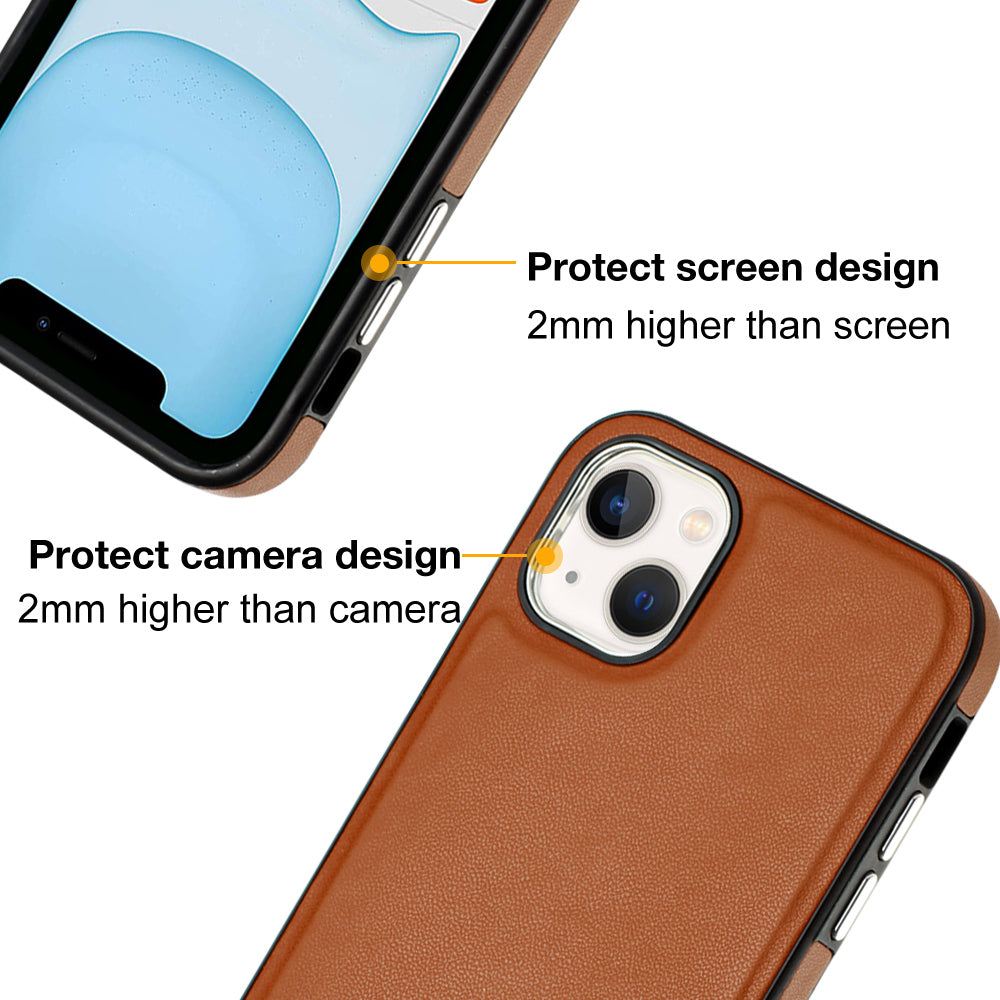 YB Leather Coating Series-6 For iPhone 15 Anti-scratch Back Cover Leather Coated TPU Mobile Phone Case - Brown