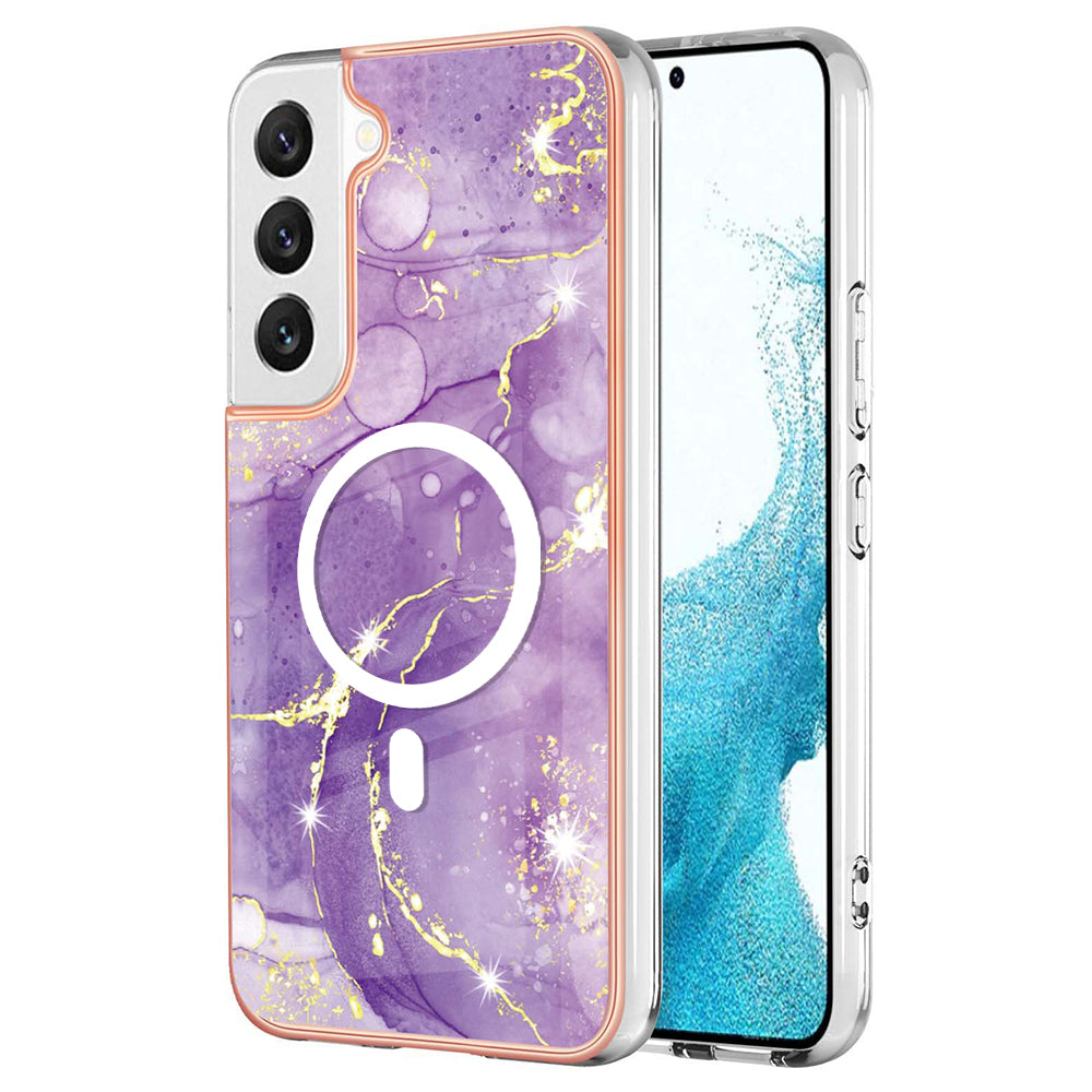 YB IMD Series-19 for Samsung Galaxy S22 5G Magnetic IMD Pattern Phone Case Electroplated 2.0mm TPU Cover - Purple