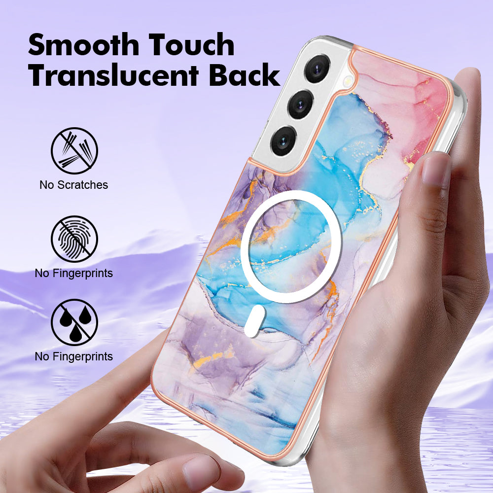 YB IMD Series-19 for Samsung Galaxy S22+ 5G IMD Pattern Phone Case Electroplated 2.0mm TPU Magnetic Cover - Marble Blue