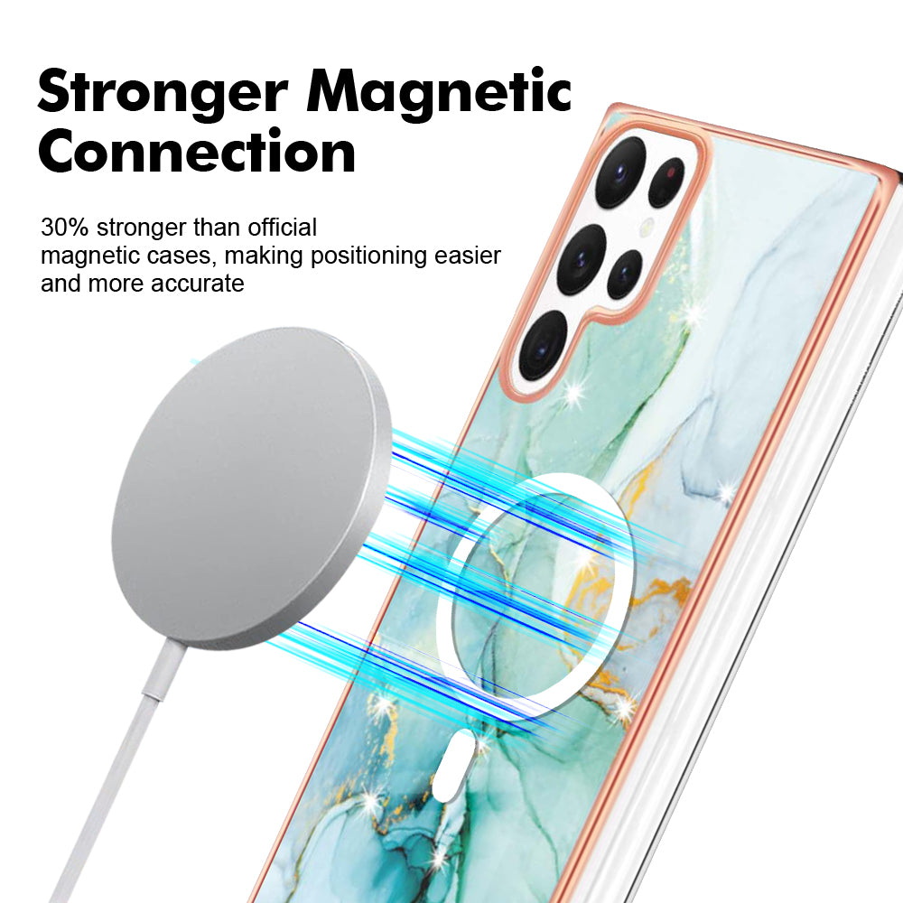 YB IMD Series-19 for Samsung Galaxy S22 Ultra 5G Magnetic Electroplated IMD Phone Case 2.0mm TPU Back Cover - Green