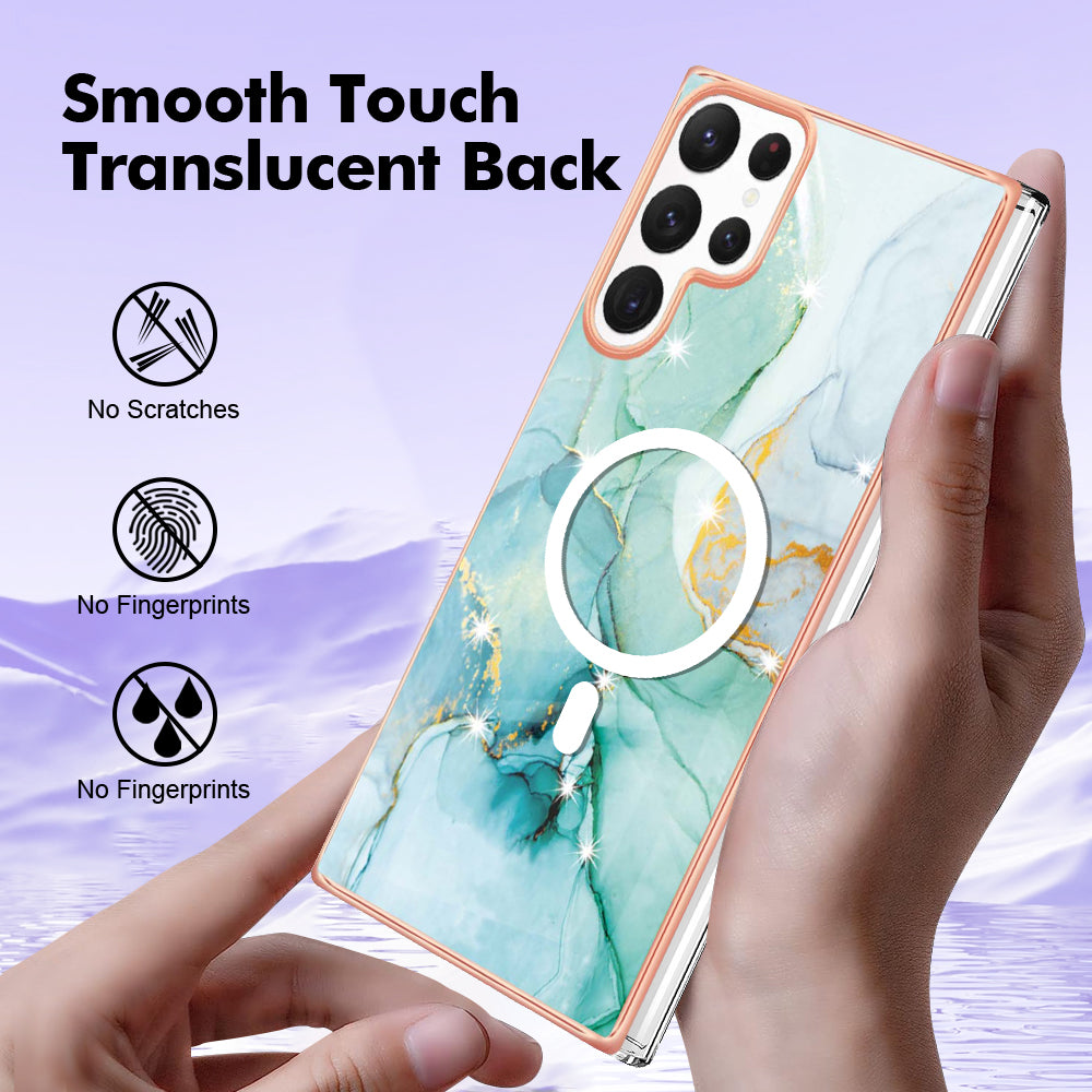 YB IMD Series-19 for Samsung Galaxy S22 Ultra 5G Magnetic Electroplated IMD Phone Case 2.0mm TPU Back Cover - Green