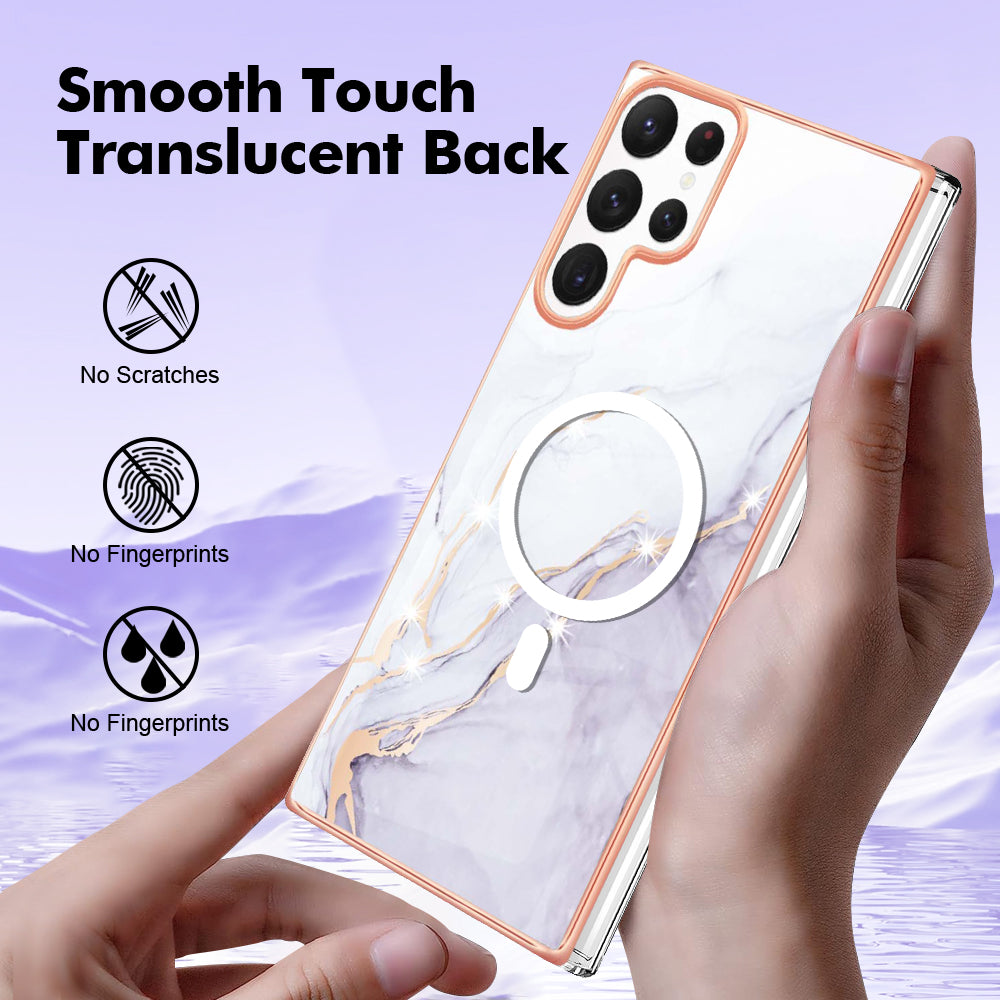 YB IMD Series-19 for Samsung Galaxy S22 Ultra 5G Magnetic Electroplated IMD Phone Case 2.0mm TPU Back Cover - White