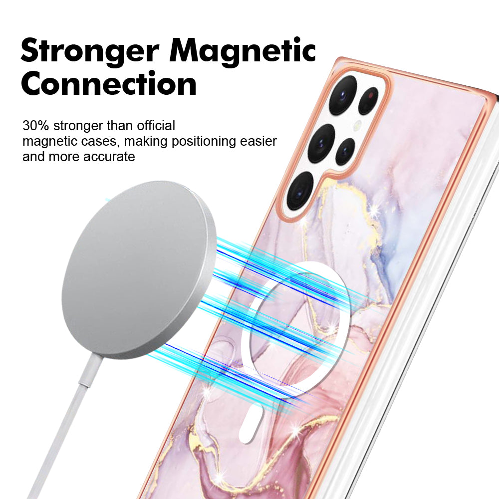 YB IMD Series-19 for Samsung Galaxy S22 Ultra 5G Magnetic Electroplated IMD Phone Case 2.0mm TPU Back Cover - Rose Gold
