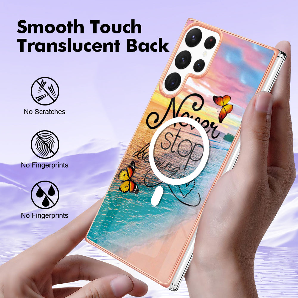 YB IMD Series-19 for Samsung Galaxy S22 Ultra 5G Magnetic Electroplated IMD Phone Case 2.0mm TPU Back Cover - Never Stop Dreaming