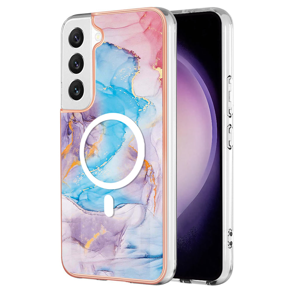 YB IMD Series-19 for Samsung Galaxy S23 Magnetic IMD Electroplated Phone Case 2.0mm TPU Anti-scratch Cover - Marble Blue