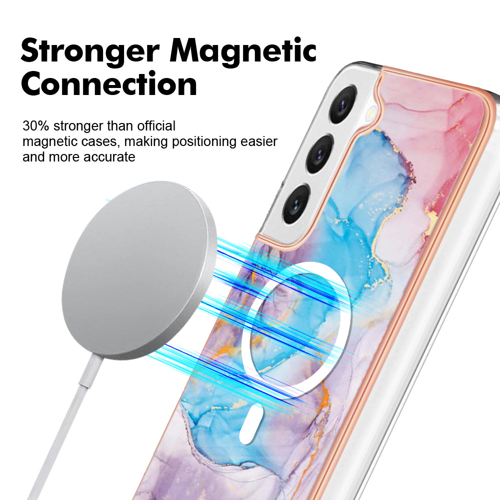 YB IMD Series-19 for Samsung Galaxy S23 Magnetic IMD Electroplated Phone Case 2.0mm TPU Anti-scratch Cover - Marble Blue