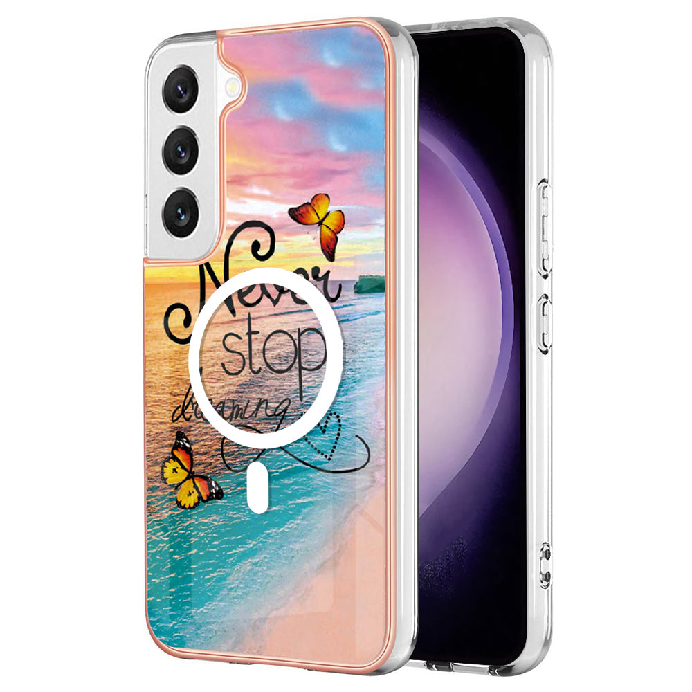 YB IMD Series-19 for Samsung Galaxy S23+ Magnetic IMD Drop-proof Case 2.0mm TPU Phone Cover - Never Stop Dreaming