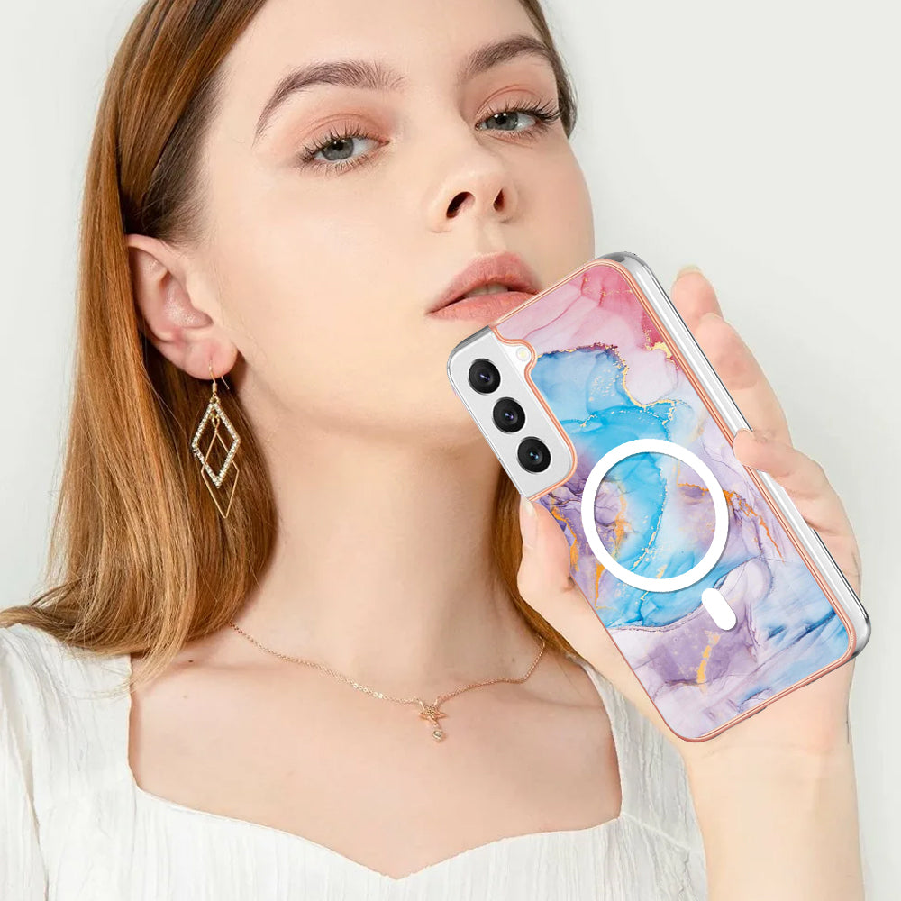 YB IMD Series-19 for Samsung Galaxy S23+ Magnetic IMD Drop-proof Case 2.0mm TPU Phone Cover - Marble Blue