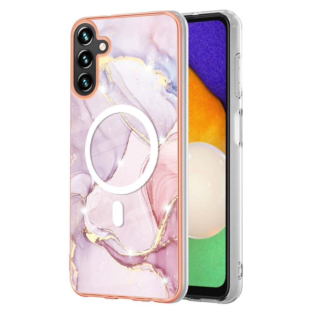 YB IMD Series-19 for Samsung Galaxy A34 5G 2.0mm TPU Electroplating Cover Magnetic IMD Pattern Phone Case - Rose Gold