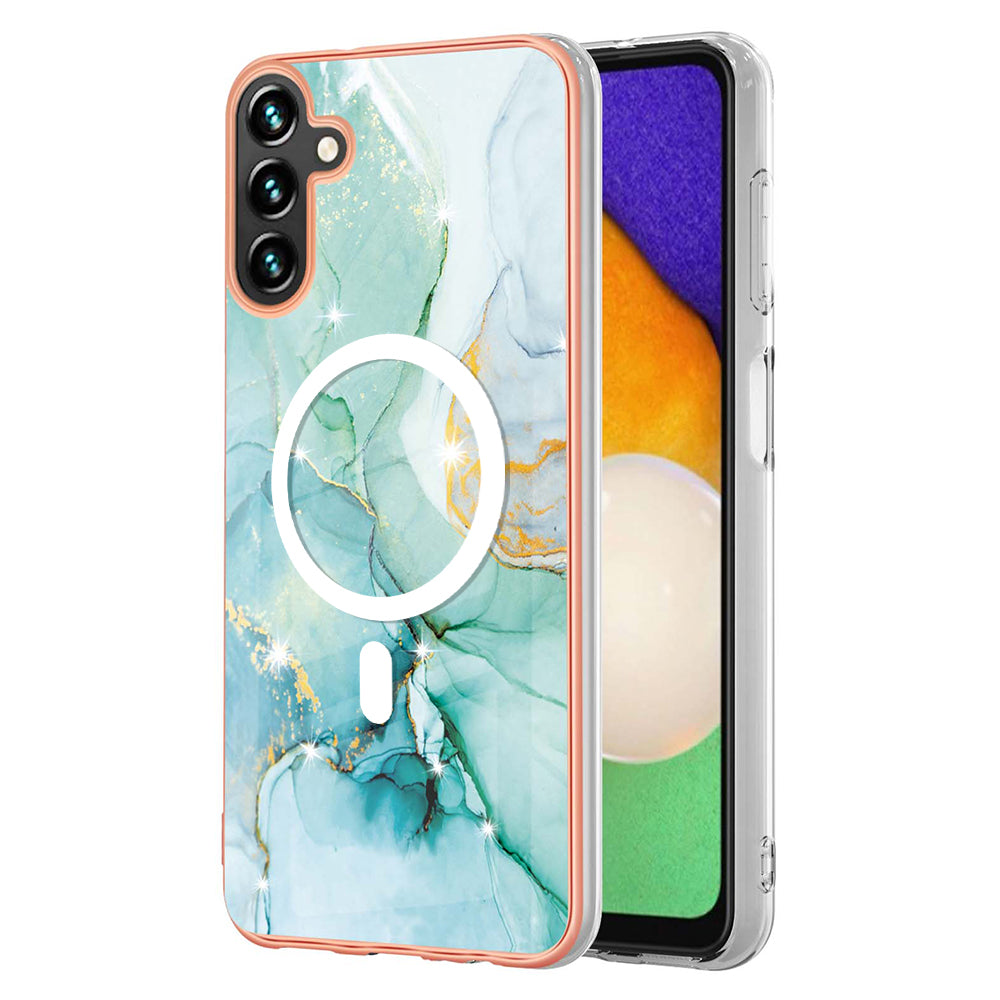 YB IMD Series-19 for Samsung Galaxy A34 5G 2.0mm TPU Electroplating Cover Magnetic IMD Pattern Phone Case - Green