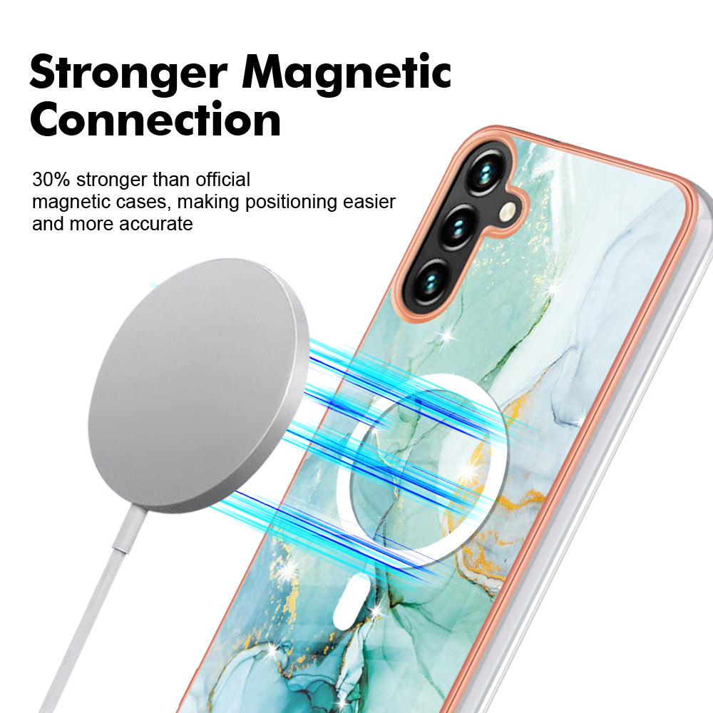 YB IMD Series-19 for Samsung Galaxy A34 5G 2.0mm TPU Electroplating Cover Magnetic IMD Pattern Phone Case - Green