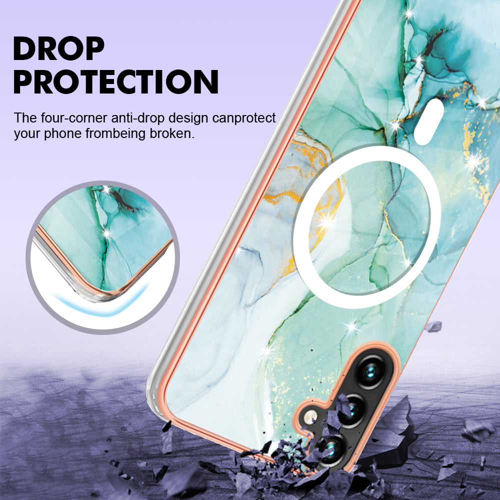 YB IMD Series-19 for Samsung Galaxy A34 5G 2.0mm TPU Electroplating Cover Magnetic IMD Pattern Phone Case - Green