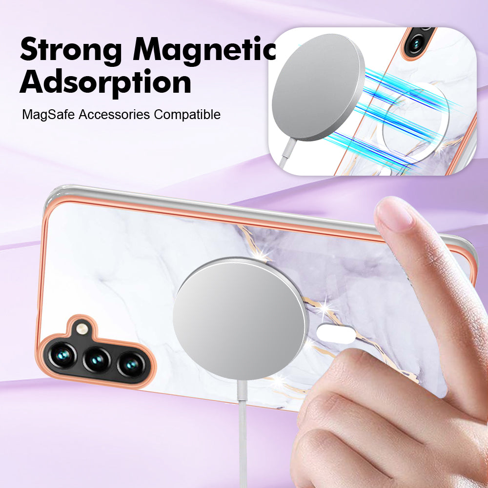 YB IMD Series-19 for Samsung Galaxy A34 5G 2.0mm TPU Electroplating Cover Magnetic IMD Pattern Phone Case - White