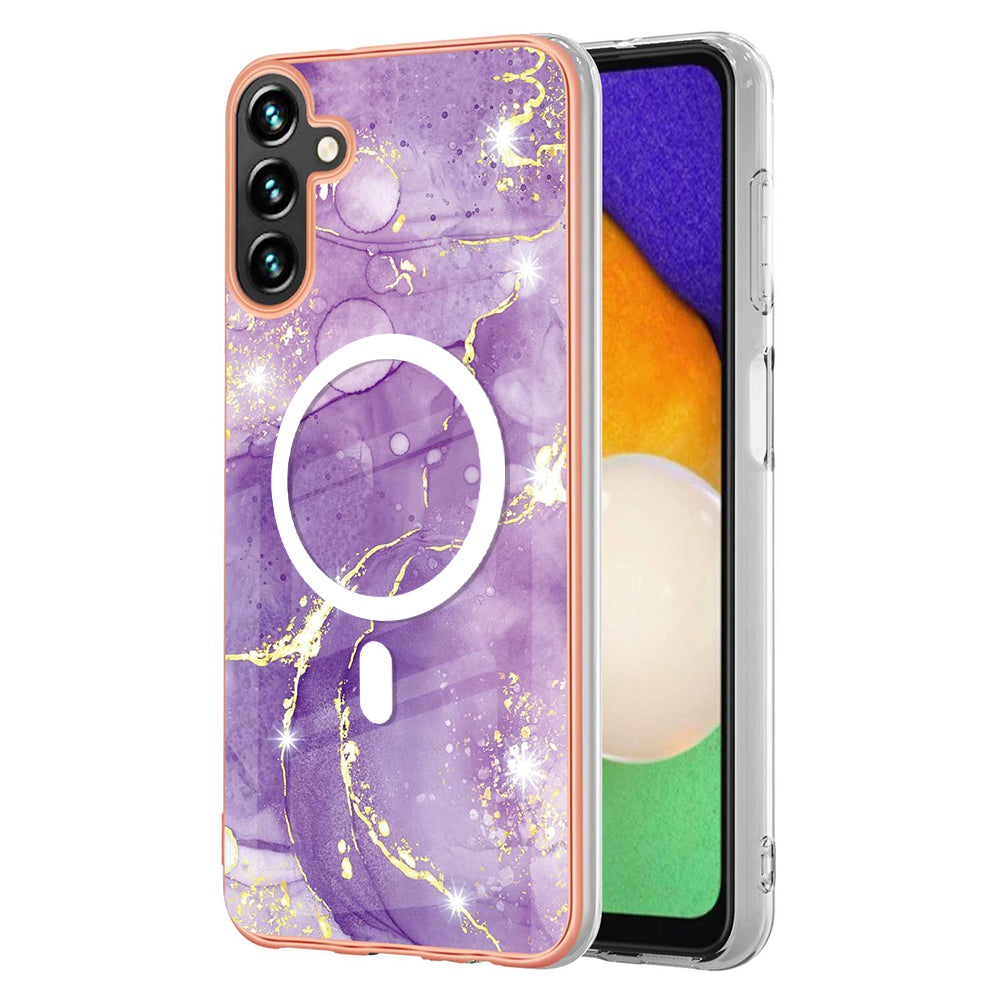 YB IMD Series-19 for Samsung Galaxy A34 5G 2.0mm TPU Electroplating Cover Magnetic IMD Pattern Phone Case - Purple