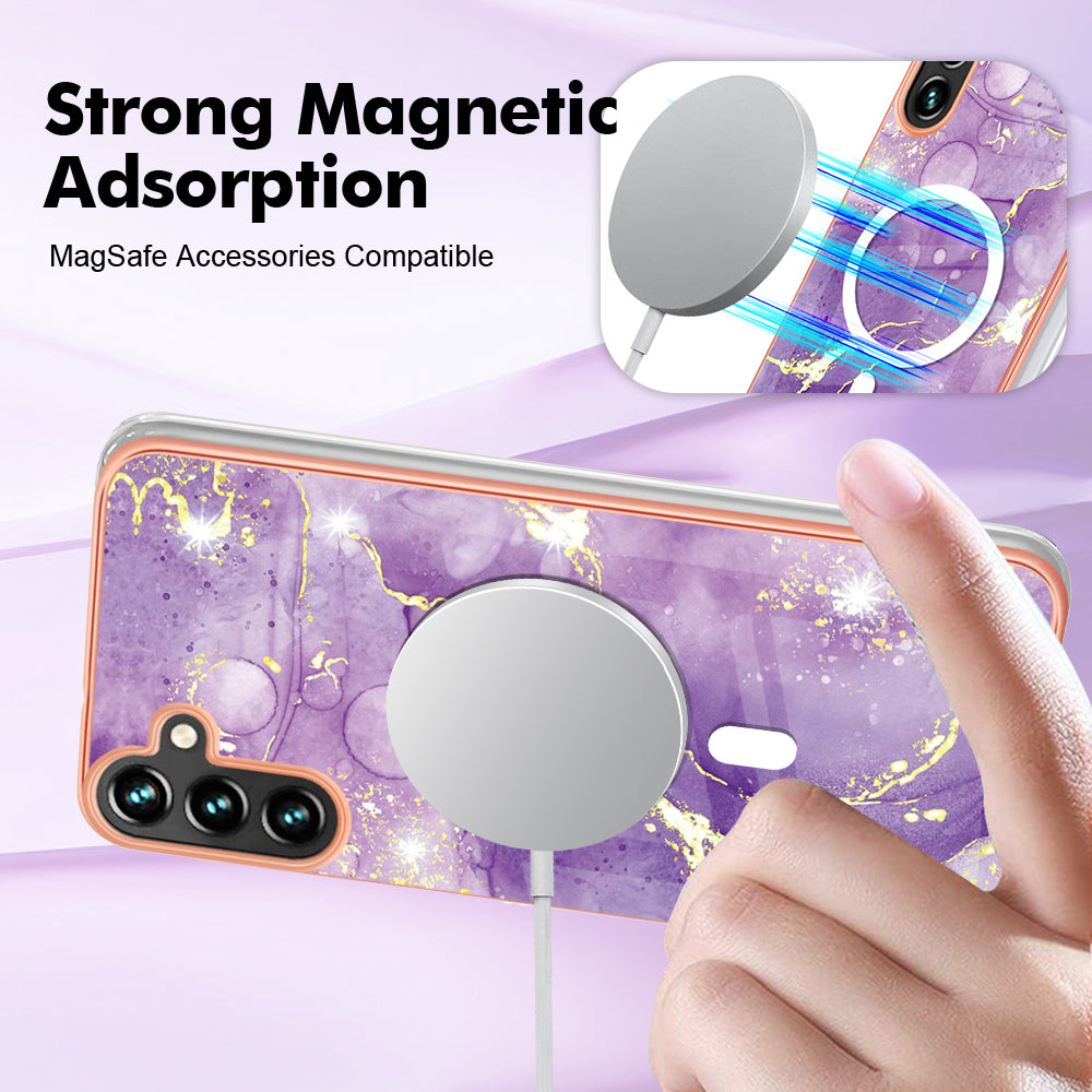 YB IMD Series-19 for Samsung Galaxy A34 5G 2.0mm TPU Electroplating Cover Magnetic IMD Pattern Phone Case - Purple