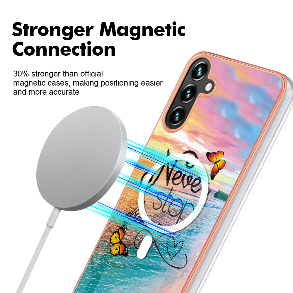 YB IMD Series-19 for Samsung Galaxy A34 5G 2.0mm TPU Electroplating Cover Magnetic IMD Pattern Phone Case - Never Stop Dreaming