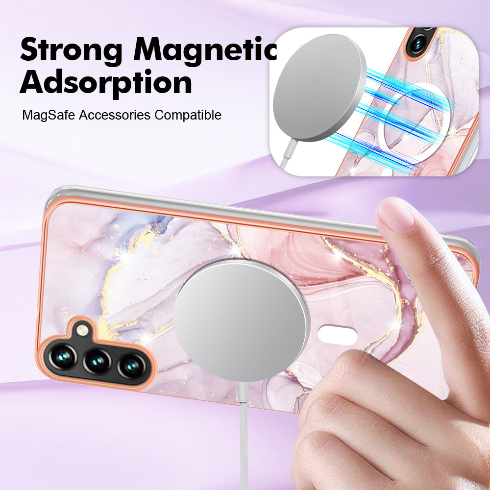 YB IMD Series-19 for Samsung Galaxy A54 5G Electroplated IMD Magnetic Phone Case 2.0mm TPU Anti-scratch Cover - Rose Gold