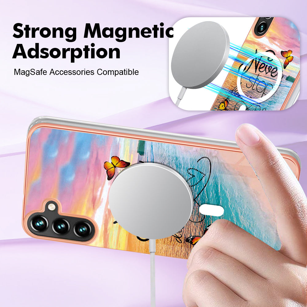 YB IMD Series-19 for Samsung Galaxy A54 5G Electroplated IMD Magnetic Phone Case 2.0mm TPU Anti-scratch Cover - Never Stop Dreaming