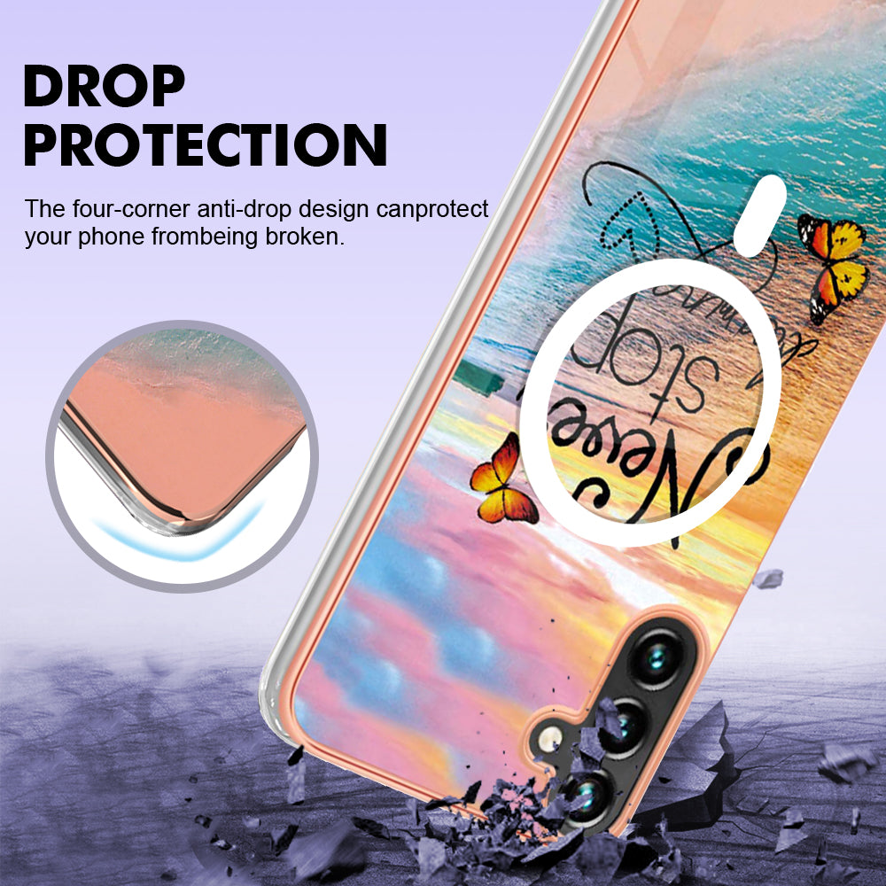 YB IMD Series-19 for Samsung Galaxy A54 5G Electroplated IMD Magnetic Phone Case 2.0mm TPU Anti-scratch Cover - Never Stop Dreaming