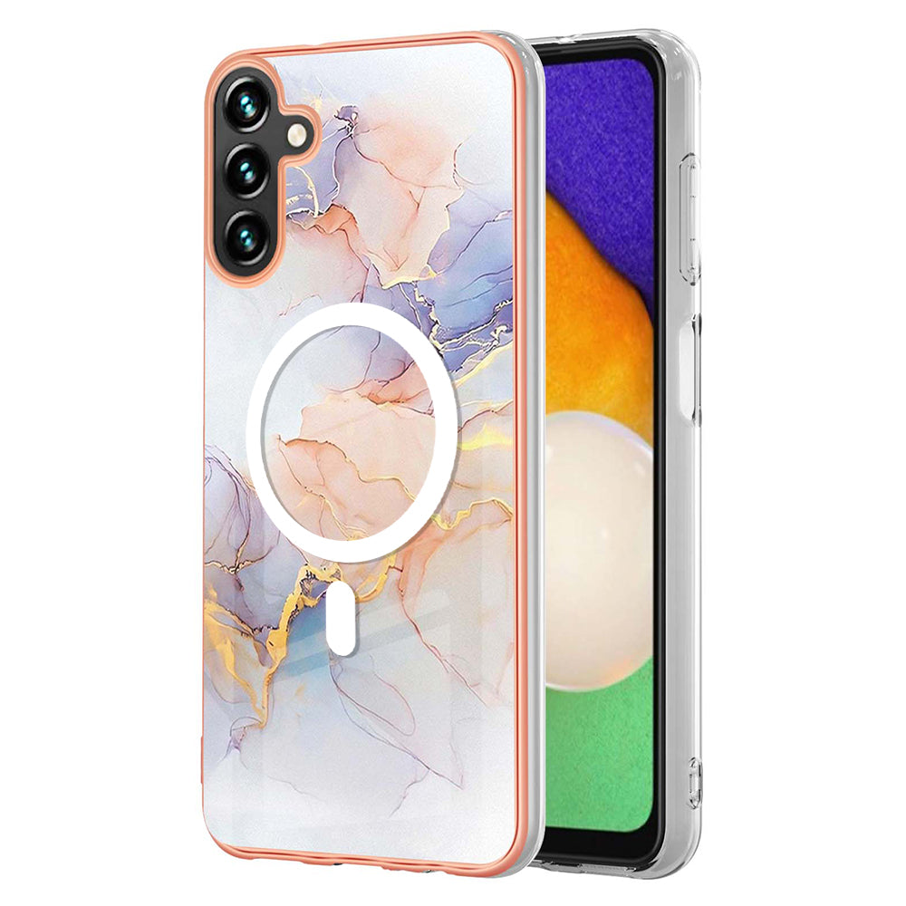 YB IMD Series-19 for Samsung Galaxy A54 5G Electroplated IMD Magnetic Phone Case 2.0mm TPU Anti-scratch Cover - Marble White