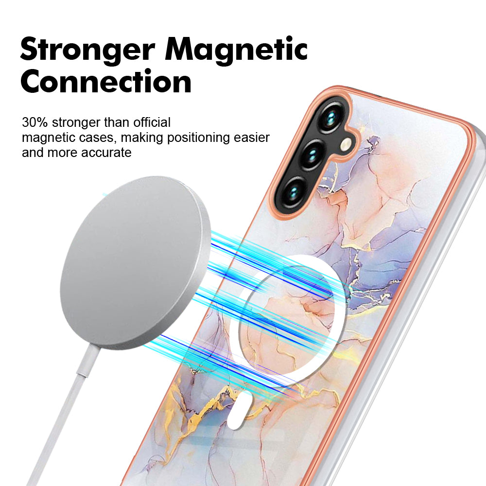YB IMD Series-19 for Samsung Galaxy A54 5G Electroplated IMD Magnetic Phone Case 2.0mm TPU Anti-scratch Cover - Marble White