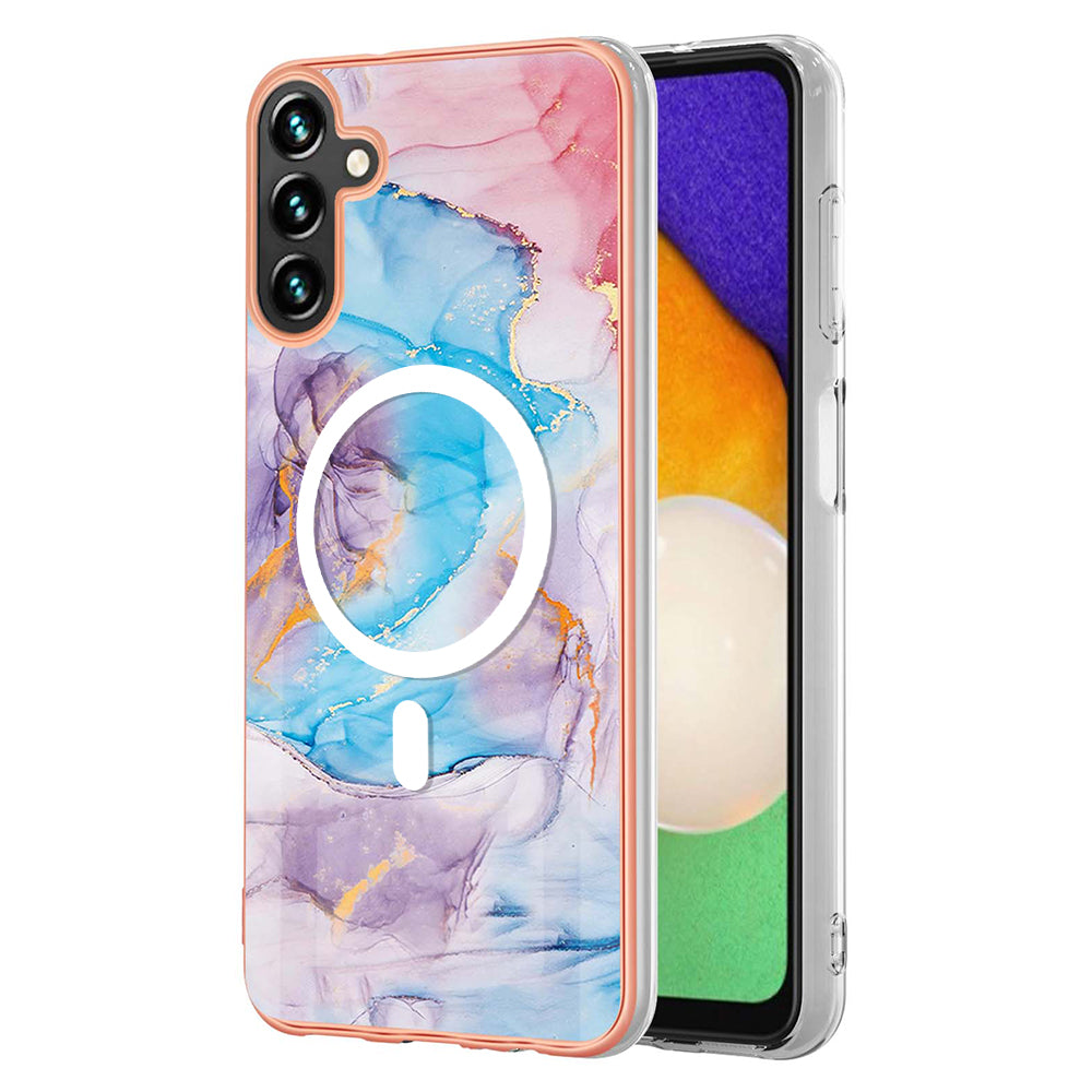 YB IMD Series-19 for Samsung Galaxy A54 5G Electroplated IMD Magnetic Phone Case 2.0mm TPU Anti-scratch Cover - Marble Blue