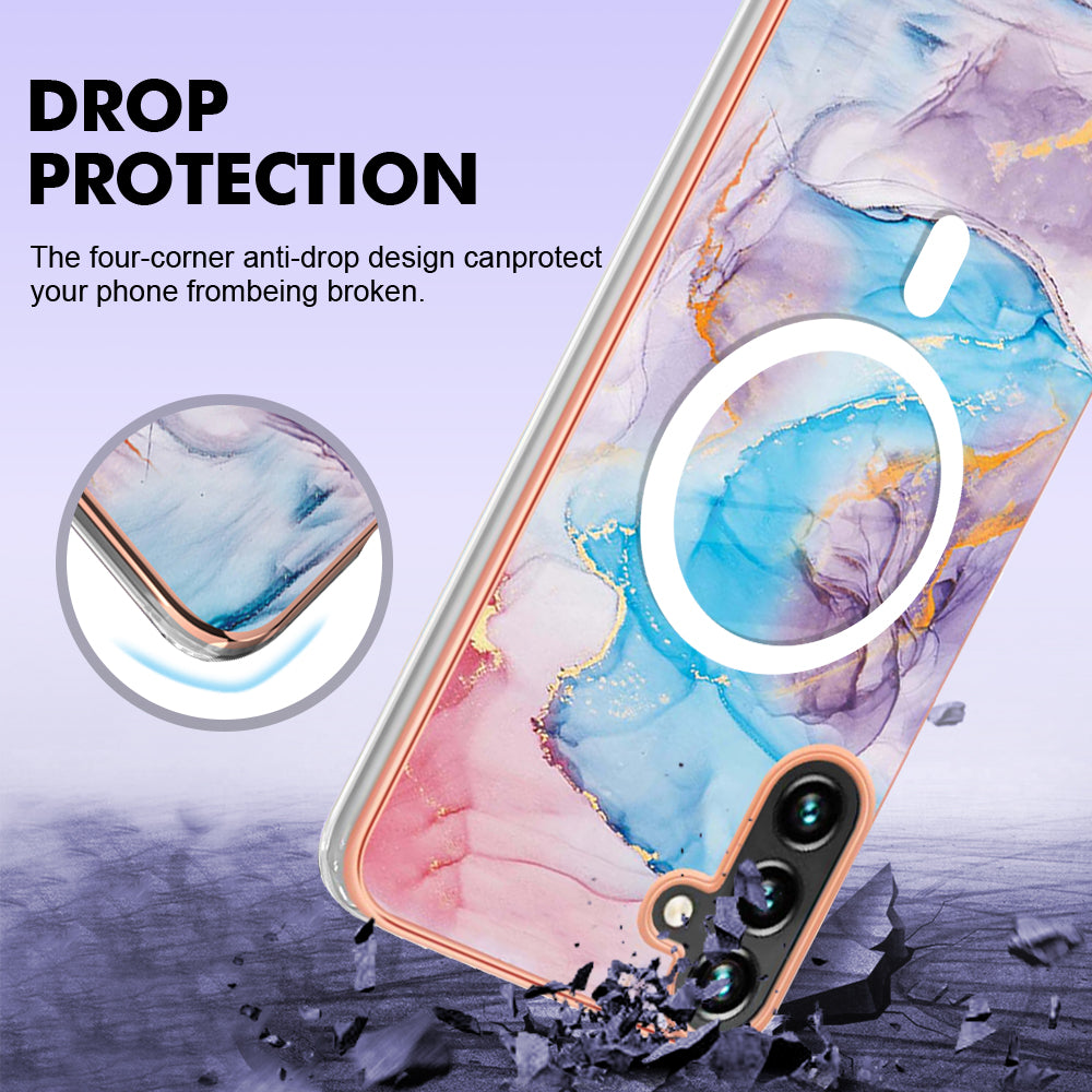 YB IMD Series-19 for Samsung Galaxy A54 5G Electroplated IMD Magnetic Phone Case 2.0mm TPU Anti-scratch Cover - Marble Blue