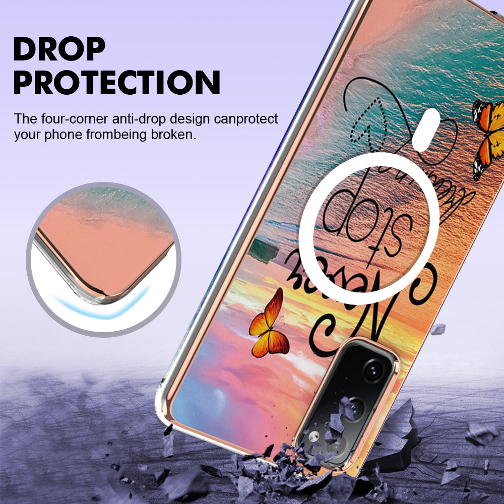 YB IMD Series-19 for Samsung Galaxy S20 FE 4G / S20 FE 5G / S20 Lite / S20 FE 2022 Magnetic IMD Case 2.0mm TPU Phone Cover - Never Stop Dreaming