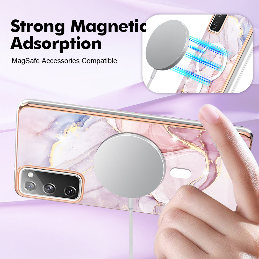 YB IMD Series-19 for Samsung Galaxy S20 FE 4G / S20 FE 5G / S20 Lite / S20 FE 2022 Magnetic IMD Case 2.0mm TPU Phone Cover - Rose Gold
