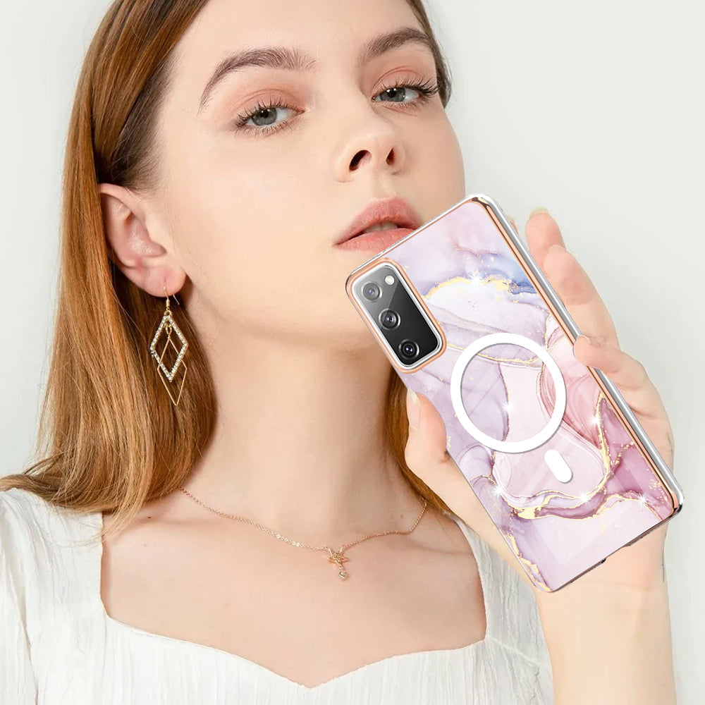 YB IMD Series-19 for Samsung Galaxy S20 FE 4G / S20 FE 5G / S20 Lite / S20 FE 2022 Magnetic IMD Case 2.0mm TPU Phone Cover - Rose Gold