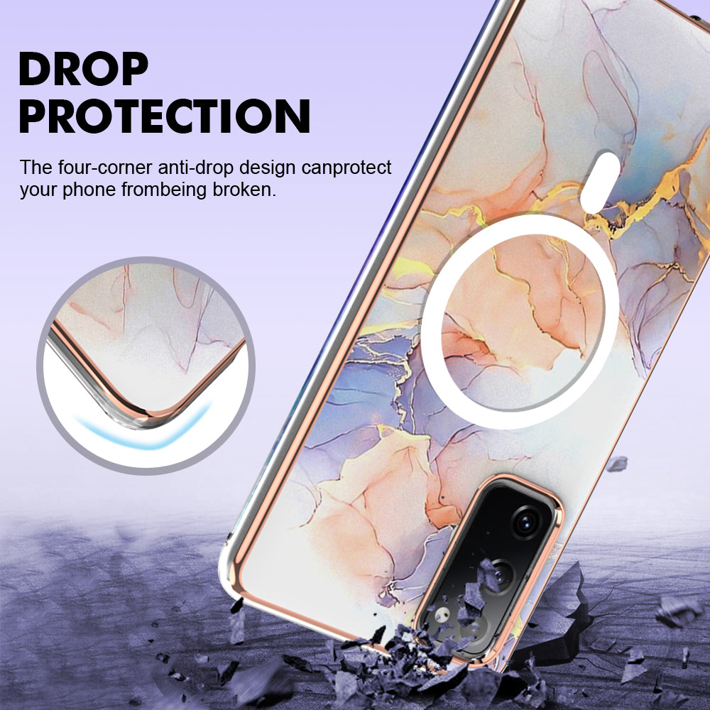 YB IMD Series-19 for Samsung Galaxy S20 FE 4G / S20 FE 5G / S20 Lite / S20 FE 2022 Magnetic IMD Case 2.0mm TPU Phone Cover - Marble White