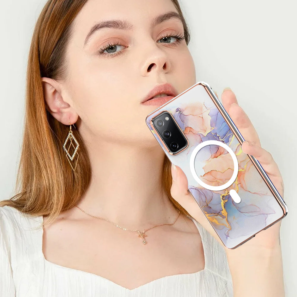 YB IMD Series-19 for Samsung Galaxy S20 FE 4G / S20 FE 5G / S20 Lite / S20 FE 2022 Magnetic IMD Case 2.0mm TPU Phone Cover - Marble White