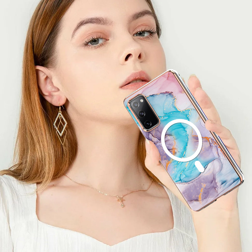 YB IMD Series-19 for Samsung Galaxy S20 FE 4G / S20 FE 5G / S20 Lite / S20 FE 2022 Magnetic IMD Case 2.0mm TPU Phone Cover - Marble Blue