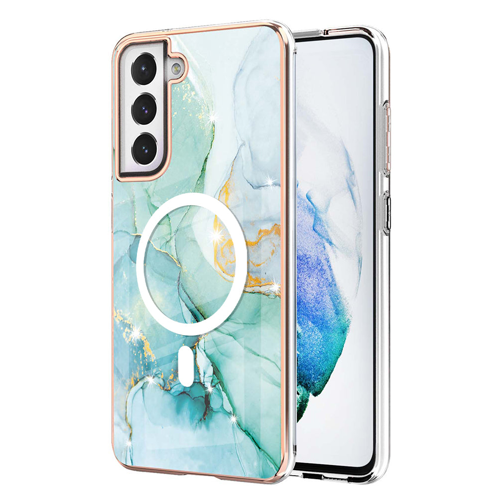 YB IMD Series-19 for Samsung Galaxy S21 FE 5G Magnetic Phone Case 2.0mm TPU Electroplating Pattern IMD Cover - Green