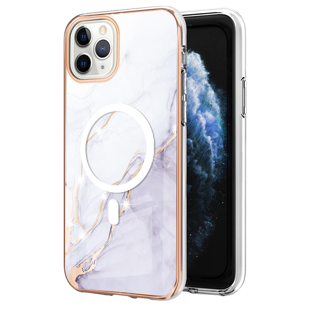 YB IMD Series-19 for iPhone 12 / 12 Pro Magnetic Case Compatible with Magsafe 2.0mm TPU Pattern Electroplating Phone Cover - White
