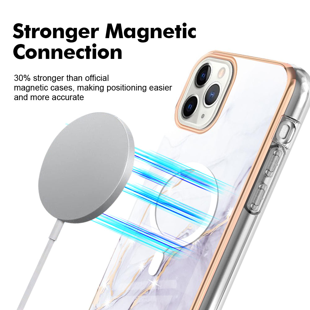 YB IMD Series-19 for iPhone 12 / 12 Pro Magnetic Case Compatible with Magsafe 2.0mm TPU Pattern Electroplating Phone Cover - White