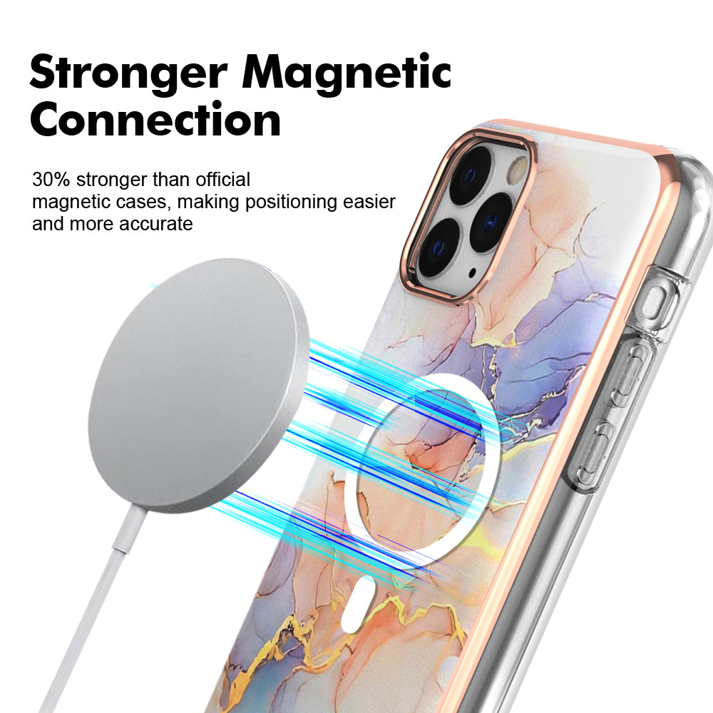 YB IMD Series-19 for iPhone 12 / 12 Pro Magnetic Case Compatible with Magsafe 2.0mm TPU Pattern Electroplating Phone Cover - Marble White