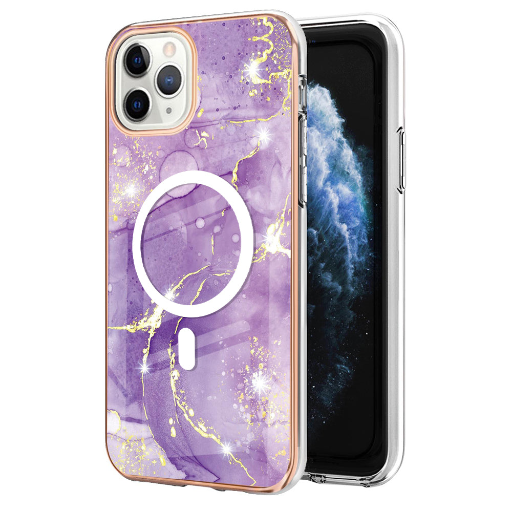 YB IMD Series-19 for iPhone 12 / 12 Pro Magnetic Case Compatible with Magsafe 2.0mm TPU Pattern Electroplating Phone Cover - Purple
