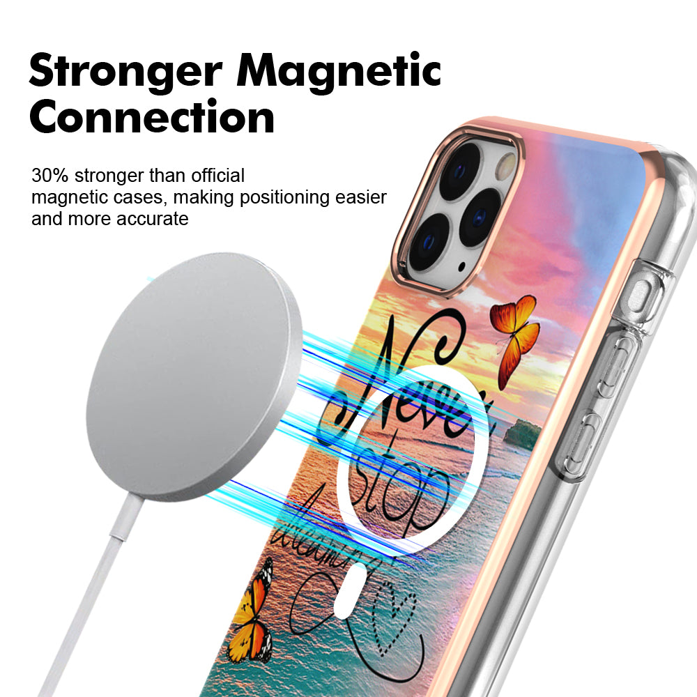 YB IMD Series-19 for iPhone 12 / 12 Pro Magnetic Case Compatible with Magsafe 2.0mm TPU Pattern Electroplating Phone Cover - Never Stop Dreaming